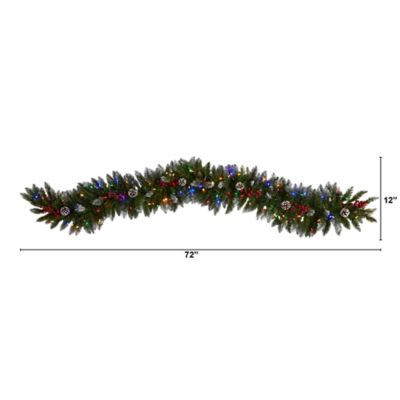 Image showing  6 ft. Snow-Tipped Extra Wide Artificial Christmas Garland with Pine Cones, Berries and 100 Multicolor Lights