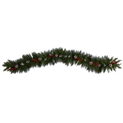 Image showing  6 ft. Snow-Tipped Extra Wide Artificial Christmas Garland with Pine Cones, Berries and 100 Multicolor Lights