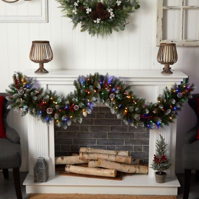 Image showing  6 ft. Snow-Tipped Extra Wide Artificial Christmas Garland with Pine Cones, Berries and 100 Multicolor Lights