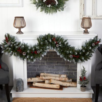 Image showing  6 ft. Snow-Tipped Extra Wide Artificial Christmas Garland with Pine Cones, Berries and 100 Multicolor Lights
