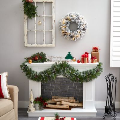 Image showing 5 th Nearly Natural 20 in. Pre-Lit Flocked Artificial Christmas Wreath, Warm White LED Lights