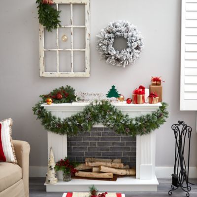 Image showing 6 th Nearly Natural 20 in. Pre-Lit Flocked Artificial Christmas Wreath, Warm White LED Lights