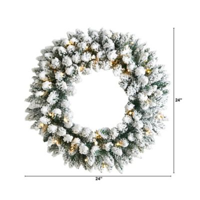 Image showing  24 in. Flocked Artificial Christmas Wreath with Bendable Branches and Warm White LED Lights