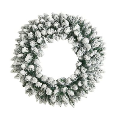 Image showing  24 in. Flocked Artificial Christmas Wreath with Bendable Branches and Warm White LED Lights