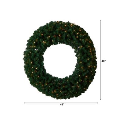 Image showing  48 in. Large Artificial Christmas Wreath with Warm White LED Lights and Bendable Branches