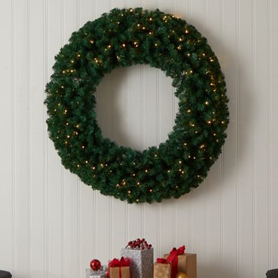 Image showing  48 in. Large Artificial Christmas Wreath with Warm White LED Lights and Bendable Branches