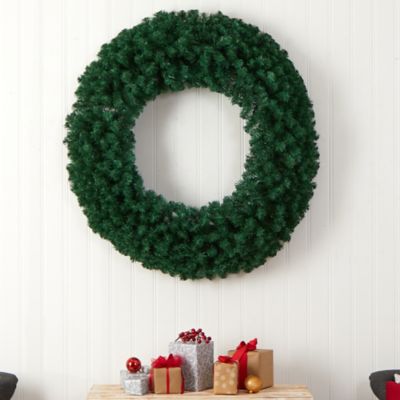Image showing  48 in. Large Artificial Christmas Wreath with Warm White LED Lights and Bendable Branches