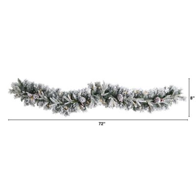 Image showing  6 ft. Flocked Artificial Christmas Garland with Pine Cones and Warm White LED Lights