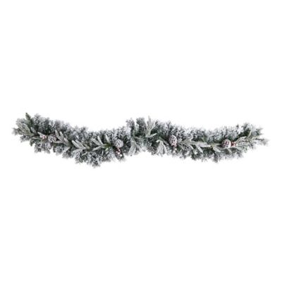Image showing  6 ft. Flocked Artificial Christmas Garland with Pine Cones and Warm White LED Lights