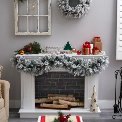 Image showing  6 ft. Flocked Artificial Christmas Garland with Pine Cones and Warm White LED Lights