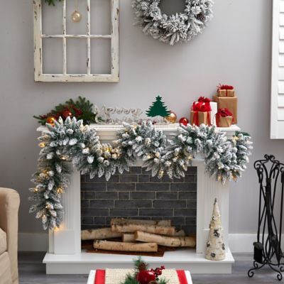 Image showing  9 ft. Pre-Lit Flocked Artificial Christmas Garland, Warm White LED Lights