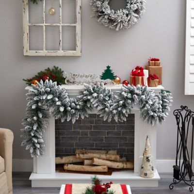 Image showing  9 ft. Pre-Lit Flocked Artificial Christmas Garland, Warm White LED Lights