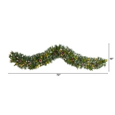 Image showing  6 ft. Snow-Tipped Christmas Artificial Garland with 35 Clear LED Lights and Pine Cones