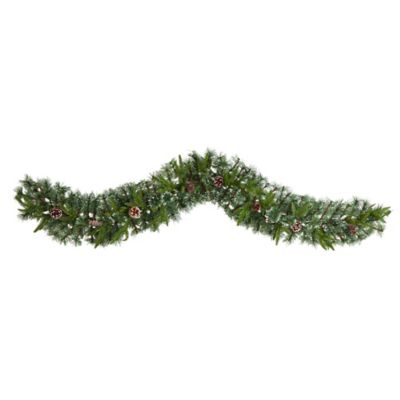 Image showing  6 ft. Snow-Tipped Christmas Artificial Garland with 35 Clear LED Lights and Pine Cones