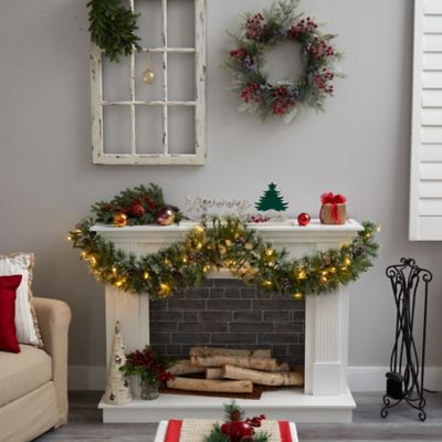 Image showing  6 ft. Snow-Tipped Christmas Artificial Garland with 35 Clear LED Lights and Pine Cones