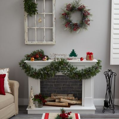 Image showing  6 ft. Snow-Tipped Christmas Artificial Garland with 35 Clear LED Lights and Pine Cones