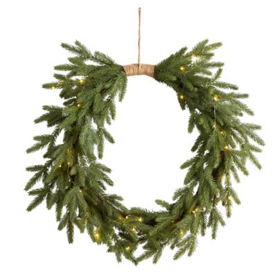 Nearly Natural 24 in. Holiday Christmas Pre-Lit Cascading Artificial Pine Wreath