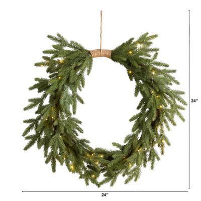 Image showing  24 in. Pre-Lit Cascading Pine Artificial Christmas Wreath