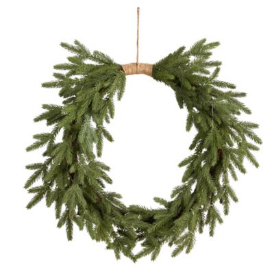 Image showing  24 in. Pre-Lit Cascading Pine Artificial Christmas Wreath