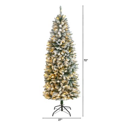 Image showing  6 ft. Slim Flocked Montreal Fir Artificial Christmas Tree with Warm White LED Lights and Bendable Branches