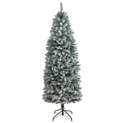 Image showing  6 ft. Slim Flocked Montreal Fir Artificial Christmas Tree with Warm White LED Lights and Bendable Branches