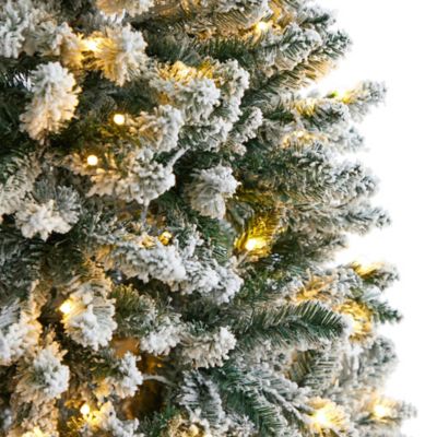 Image showing  6 ft. Slim Flocked Montreal Fir Artificial Christmas Tree with Warm White LED Lights and Bendable Branches
