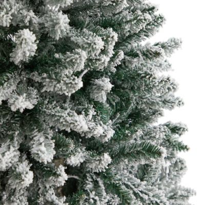 Image showing  6 ft. Slim Flocked Montreal Fir Artificial Christmas Tree with Warm White LED Lights and Bendable Branches
