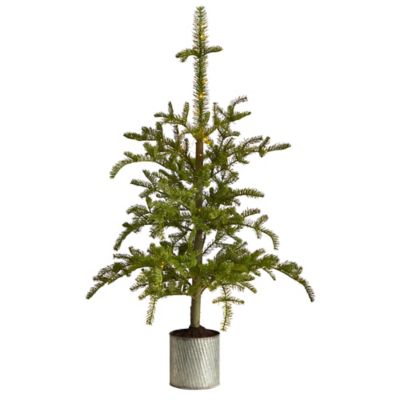 Nearly Natural 4.5 ft. Pre-Lit Christmas Pine Artificial Tree in Decorative Planter