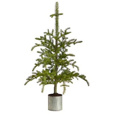 Image showing  4.5 ft. Pre-Lit Christmas Pine Artificial Tree in Decorative Planter