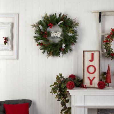 Image showing  24 in. Winter Owl Family Artificial Christmas Wreath with Pine Cones and Berries