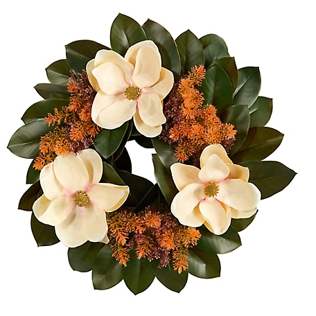 Nearly Natural 24 in. Magnolia Artificial Wreath