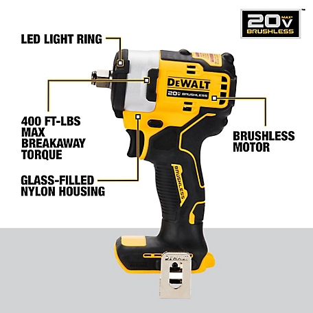 DeWALT Brushless 1/2 in. Drive 250 ft./lb. 20V Max Impact Wrench with Hog Ring Anvil, DCF911B