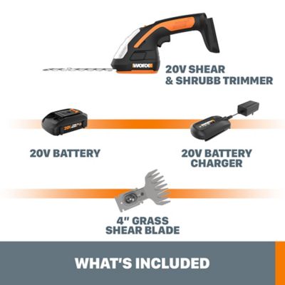 Image showing 9 th WORX 20V 4 in. Shear and 8 in. Shrubber Cordless Hedge Trimmer, Battery and Charger Included