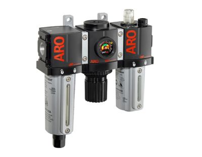 ARO 3 pc. Compressed Air Filter/Regulator/Lubricator Unit with Gauge, 3/8 in. NPT, Auto Drain, Metal Bowl, C38231-811