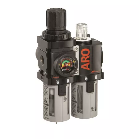 ARO 1000 series 2 pieces Compressed Air Filter/Regulator/Lubricator Unit with Gauge Manual Drain Poly Bowl C38111-600 Filters Regulators & Lubricators