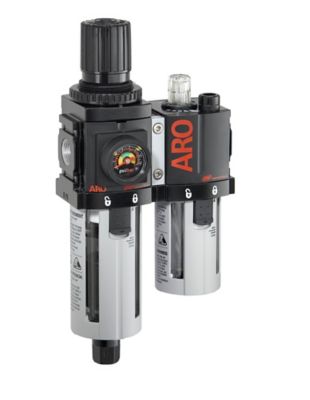 ARO 1500 Series 2 pc. Compressed Air Filter/Regulator/Lubricator Unit, Gauge, 1/4 in. NPT, Auto Drain, Poly Bowl, C38221-601