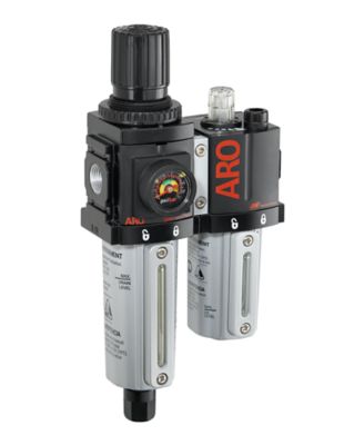 ARO 1500 Series 2 pc. Compressed Air Filter/Regulator/Lubricator Unit, Gauge, 1/4 in. NPT, Auto Drain, Metal, C38221-611