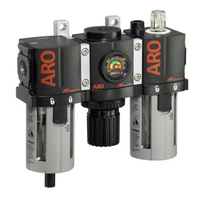 ARO 1500 Series 3 pc. Compressed Air Filter/Regulator/Lubricator Unit, Gauge, 1/4 in. NPT, Manual Drain, Poly, C38221-800