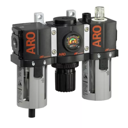 ARO 1500 series 3 pieces Compressed Air Filter/Regulator/Lubricator Unit Gauge 1/4 in NPT Manual Drain Poly C38221-800 Filters Regulators & Lubricators