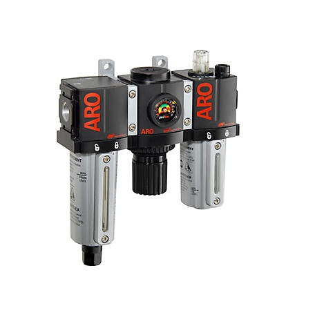 ARO 1500 Series 3 pc. Compressed Air Filter/Regulator/Lubricator Unit, Gauge, 1/4 in. NPT, Auto Drain, Metal, C38221-811