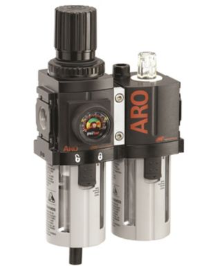 ARO 1500 Series 2 pc. Compressed Air Filter/Regulator/Lubricator Unit with Gauge, 3/8 in. NPT, Manual Drain, Poly, C38231-600
