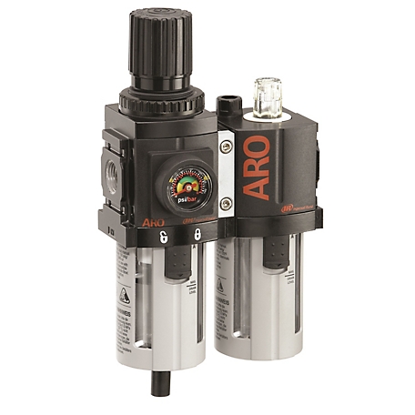ARO 1500 Series 2 pc. Compressed Air Filter/Regulator/Lubricator Unit with Gauge, 3/8 in. NPT, Manual Drain, Poly, C38231-600