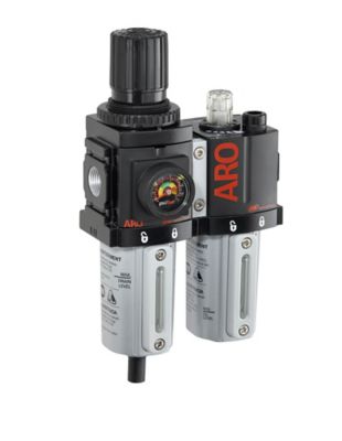 ARO 1500 Series 2 pc. Compressed Air Filter/Regulator/Lubricator Unit with Gauge, 3/8 in. NPT, Manual Drain, Poly, C38231-610