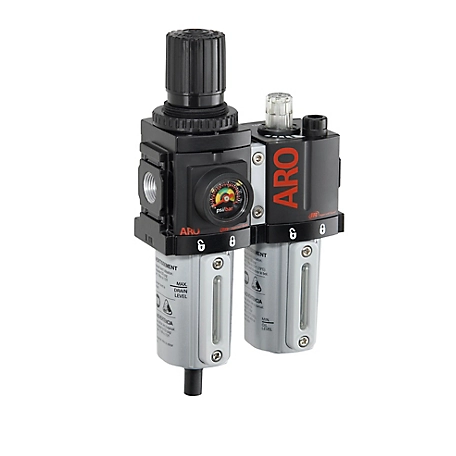 ARO 1500 Series 2 pc. Compressed Air Filter/Regulator/Lubricator Unit with Gauge, 3/8 in. NPT, Manual Drain, Poly, C38231-610