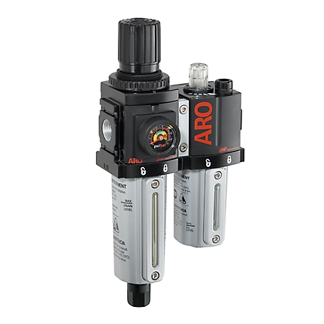 ARO 1000 Series 2 pc. Compressed Air Filter/Regulator/Lubricator Unit with Gauge, 3/8 in. NPT, Auto Drain, C38231-611