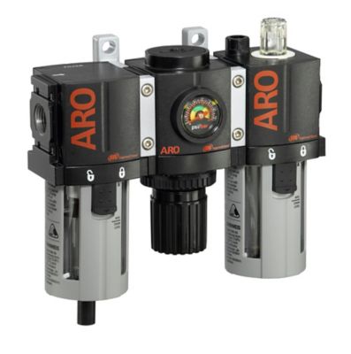 ARO 1500 Series 3 pc. Compressed Air Filter/Regulator/Lubricator Unit, Gauge, 3/8 in. NPT, Manual Drain, Poly, C38231-800