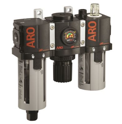 ARO 1500 Series 3 pc. Compressed Air Filter, Regulator/Lubricator Unit, Gauge, 3/8 in. NPT, Auto Drain, Poly, C38231-801