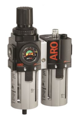 ARO 3/8 in. NPT 2000 Series Compressed Air Filter/Regulator/Lubricator Unit, Gauge, Manual Drain, Poly, 2 pc.