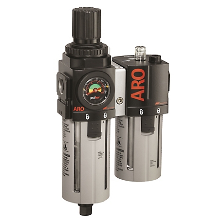 ARO 2000 Series 2 pc. Compressed Air Filter/Regulator/Lubricator Unit with Gauge, 3/8 in. NPT, Auto Drain, Poly Bowl, C38331-601