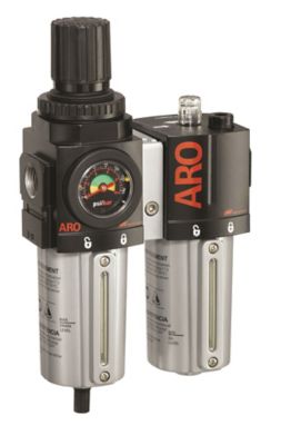 ARO 2000 Series 2 pc. Compressed Air Filter/Regulator/Lubricator Unit with Gauge, 3/8 in. NPT, Manual Drain, Metal, C38331-610